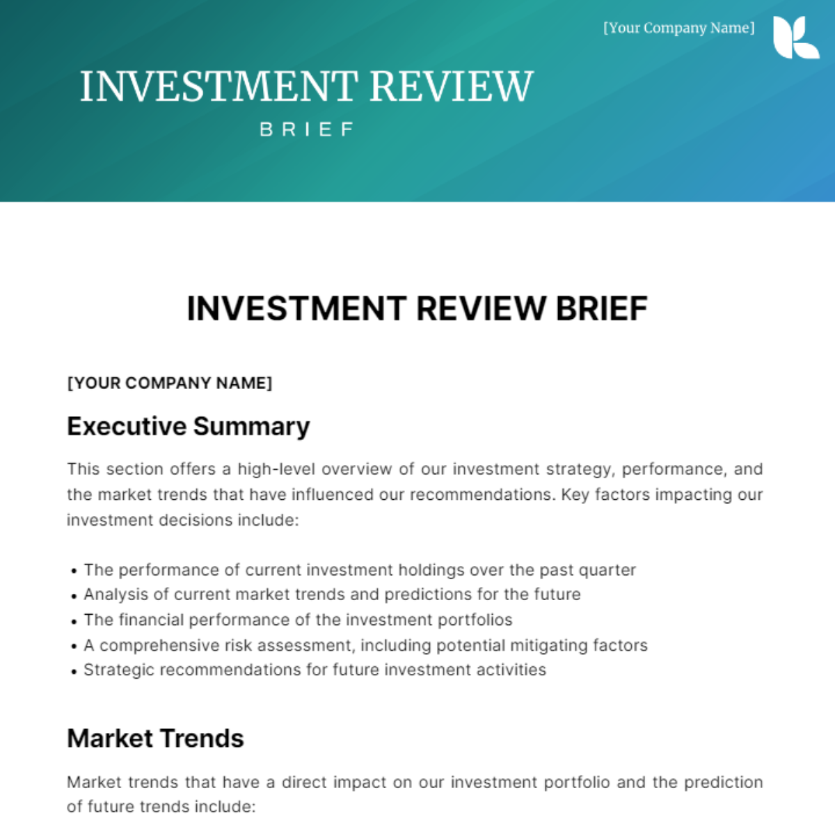 Investment Review Brief Template