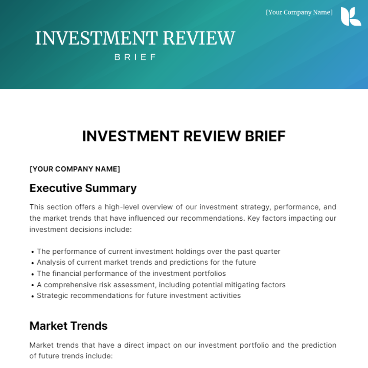 Investment Review Brief Template - Edit Online & Download