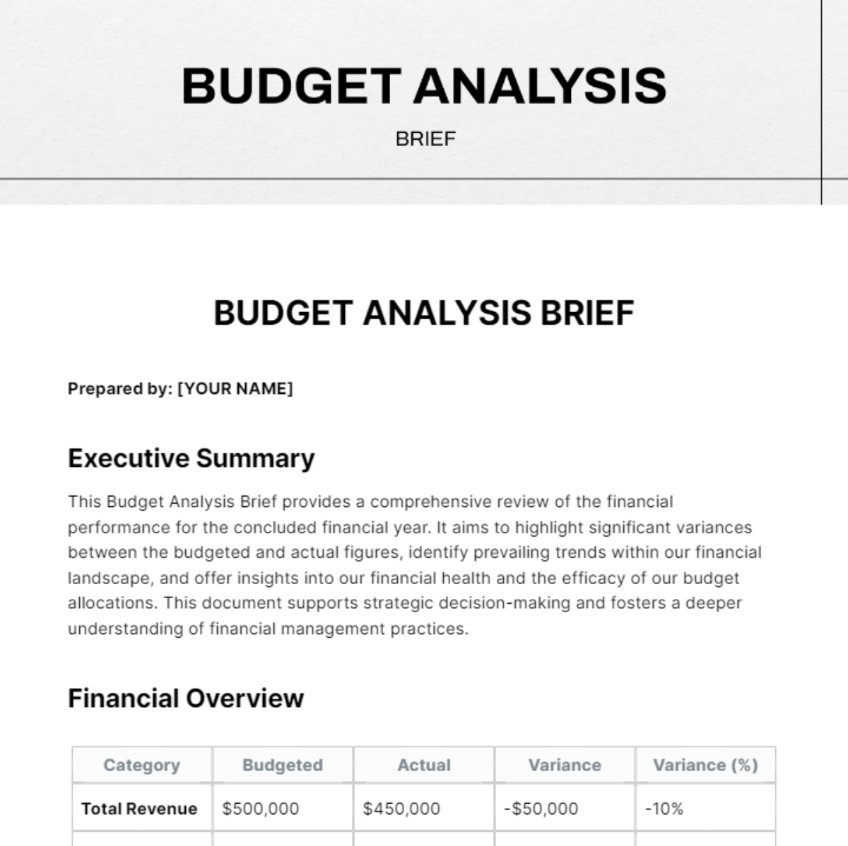Budget Analysis Brief Template