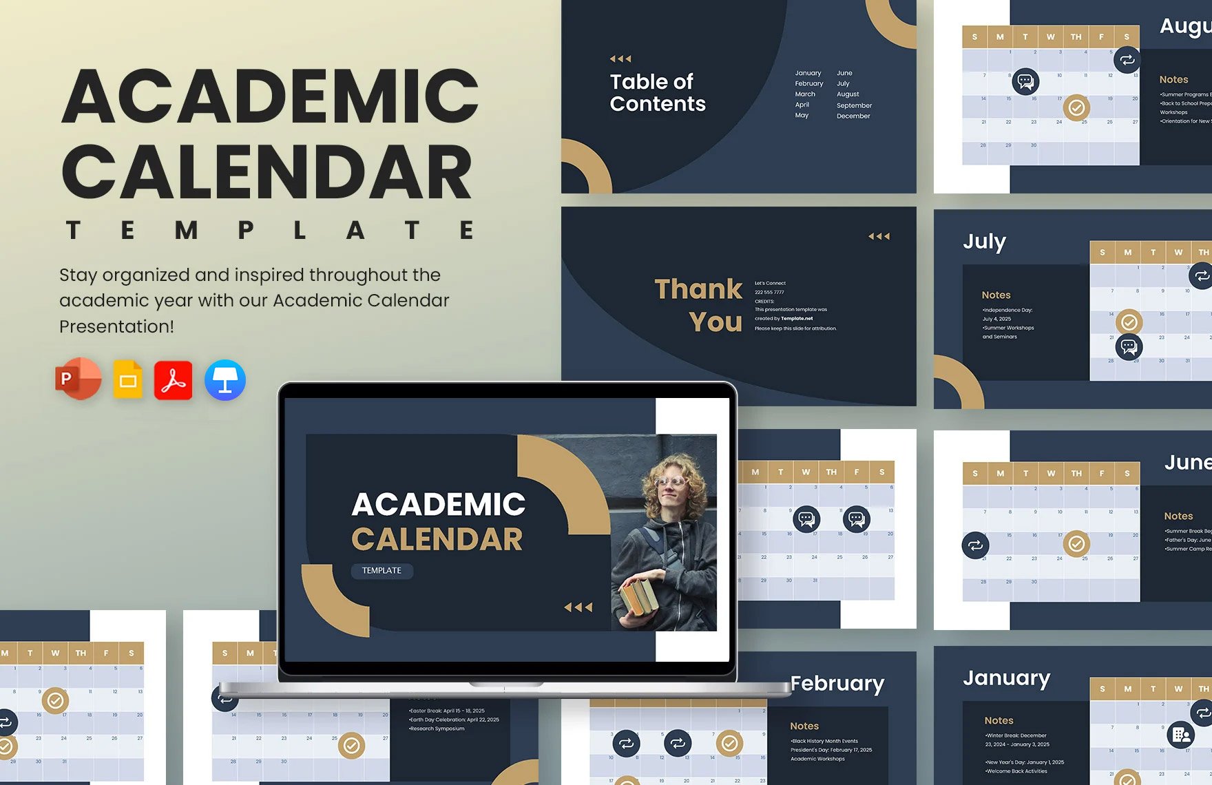 Academic Calendar Template in PDF, PowerPoint, Google Slides, Apple Keynote