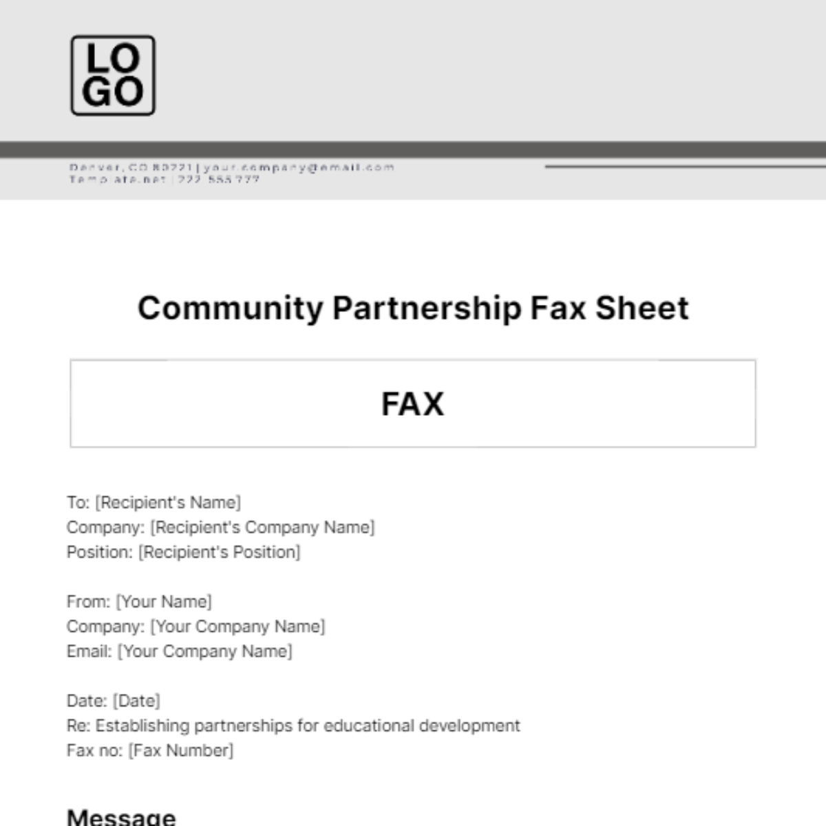 Community Partnership  Fax Sheet Template - Edit Online & Download