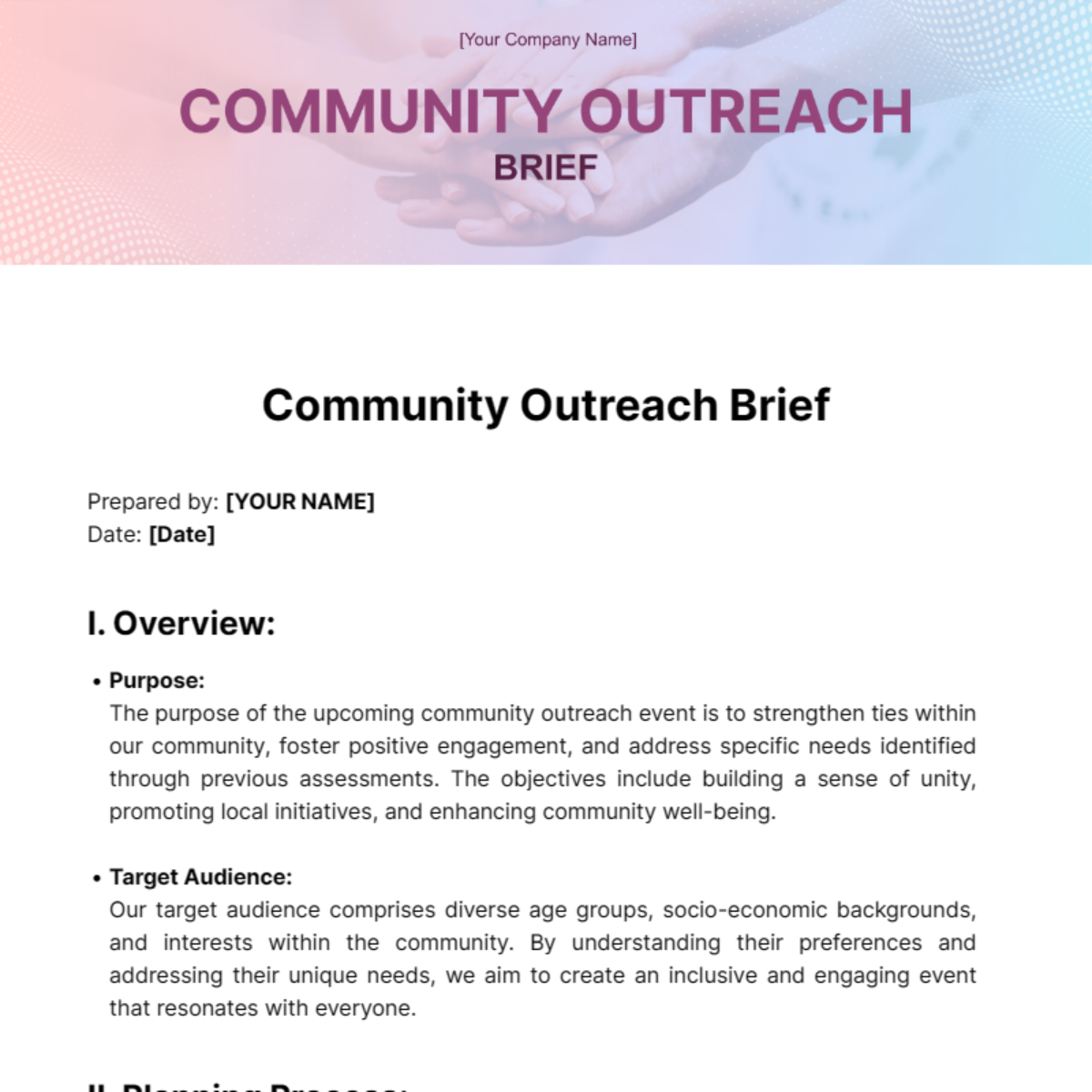 Community Outreach Brief Template