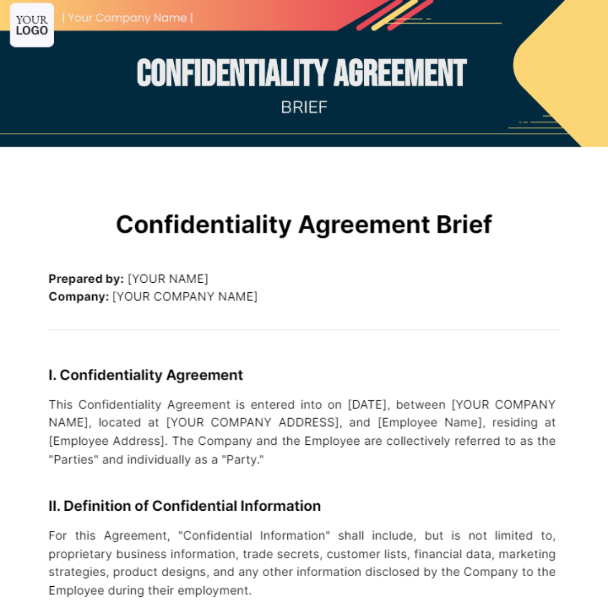 Confidentiality Agreement Brief Template
