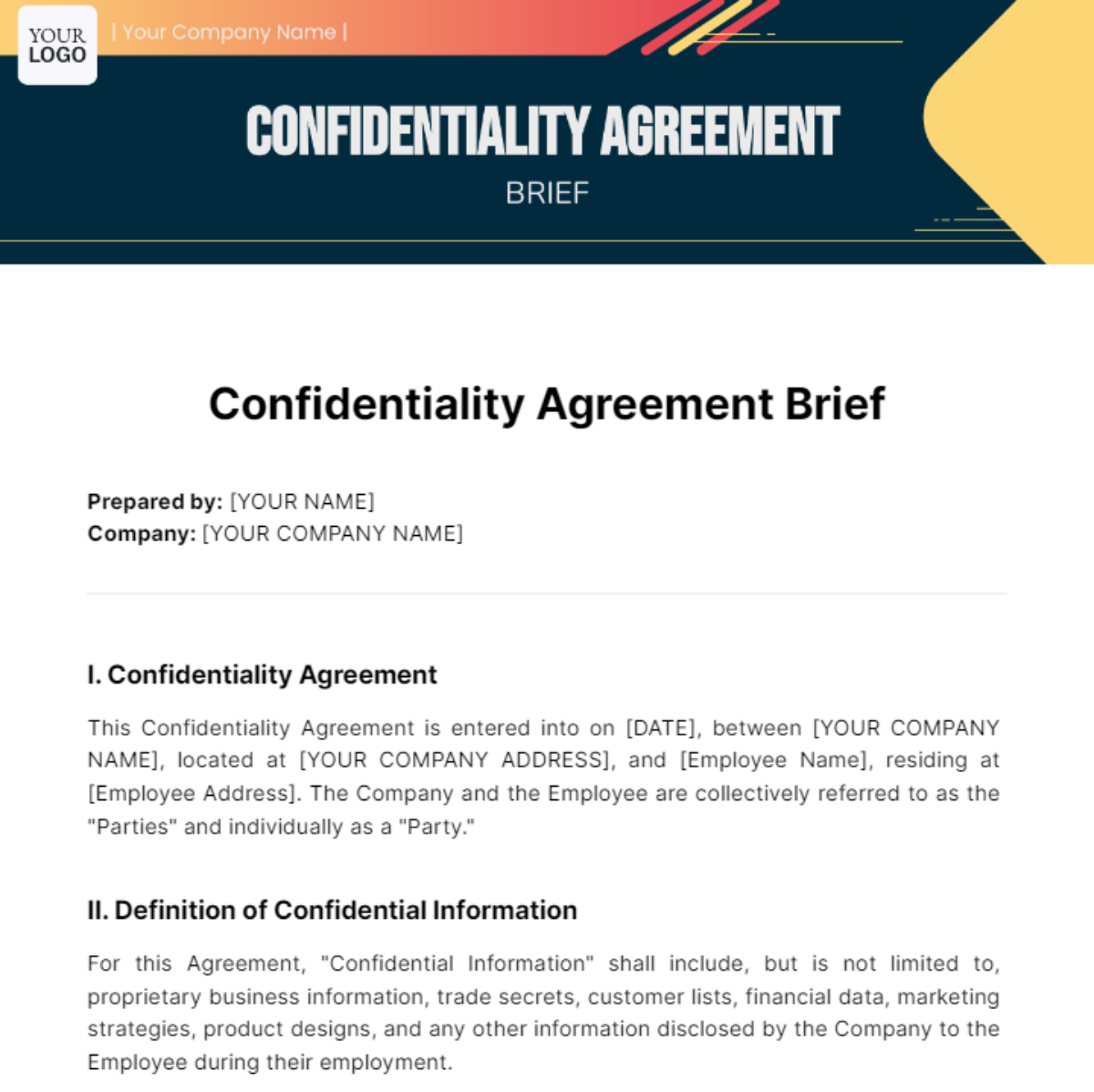 Confidentiality Agreement Brief Template - Edit Online & Download