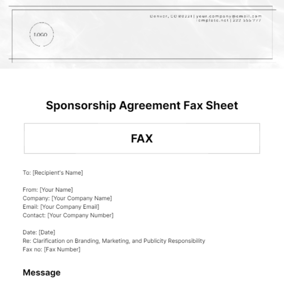 Sponsorship Agreement Fax Sheet Template - Edit Online & Download