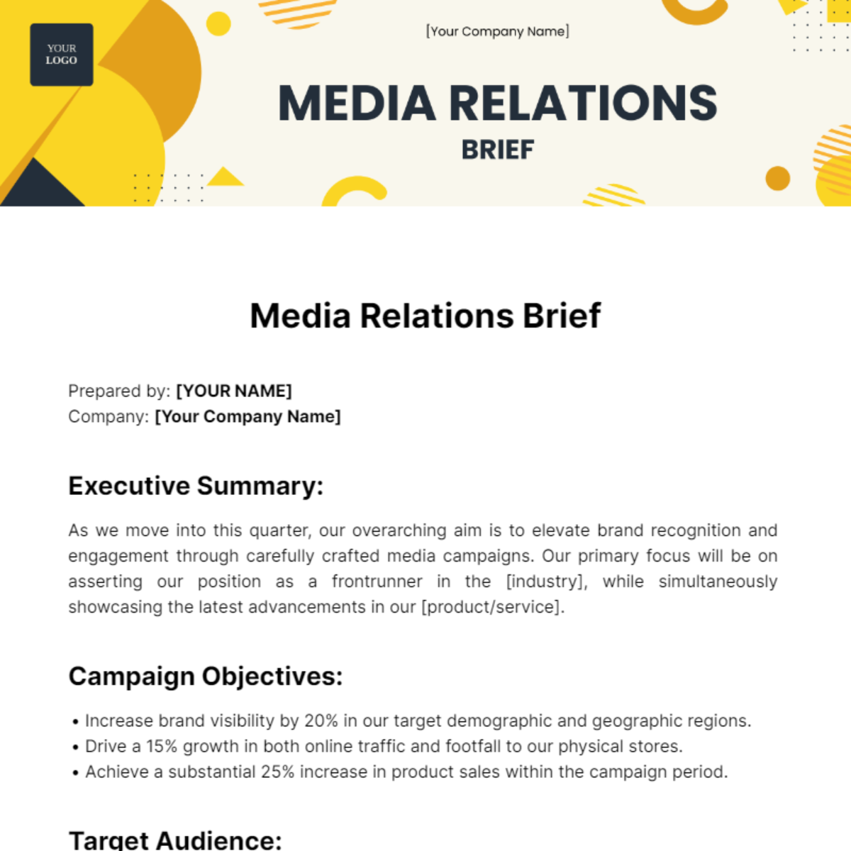 Media Relations Brief Template