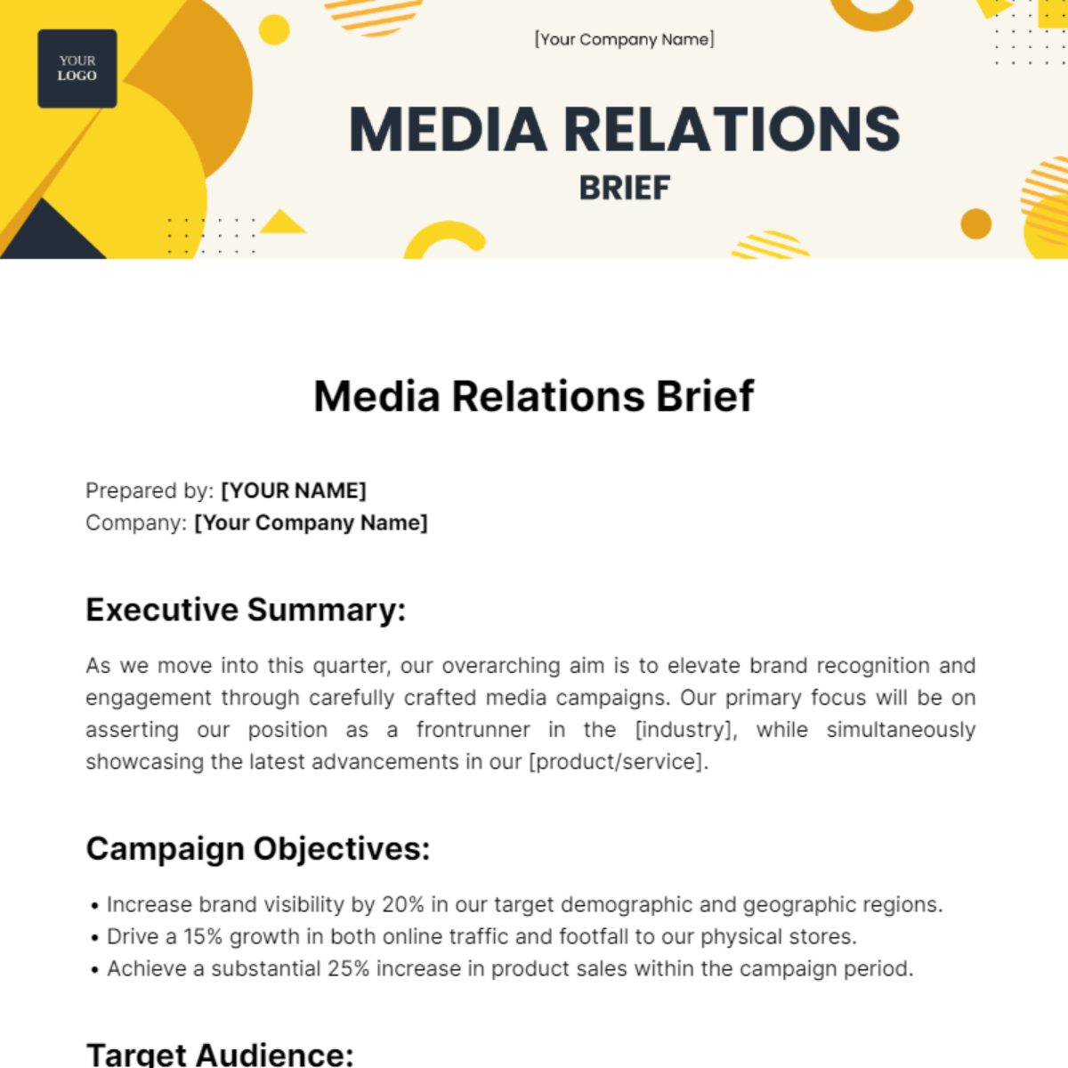 Media Relations Brief Template - Edit Online & Download