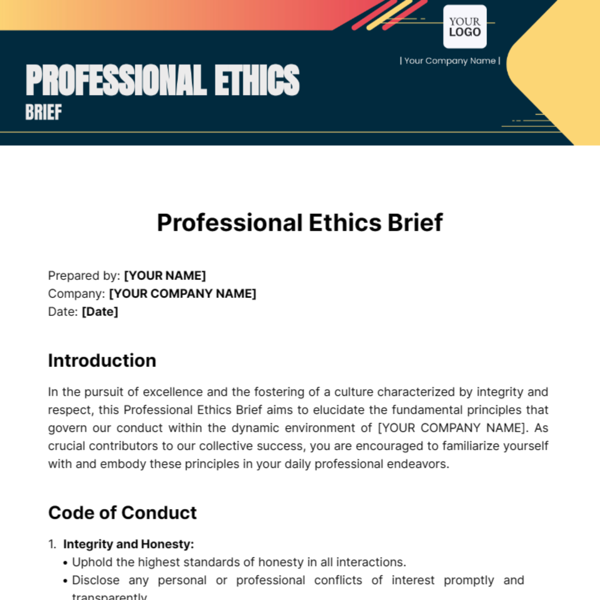 Professional Ethics Brief Template