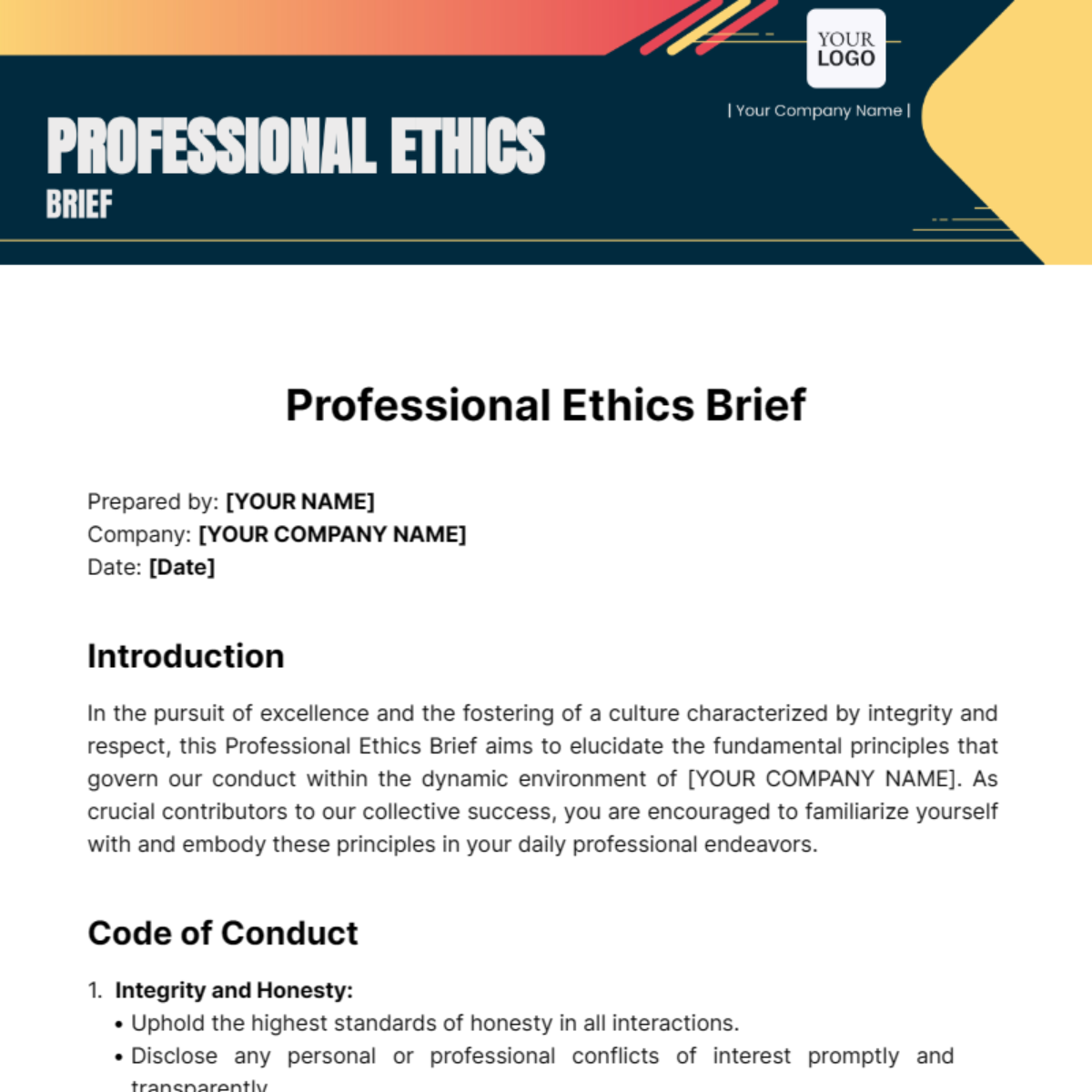 Professional Ethics Brief Template - Edit Online & Download