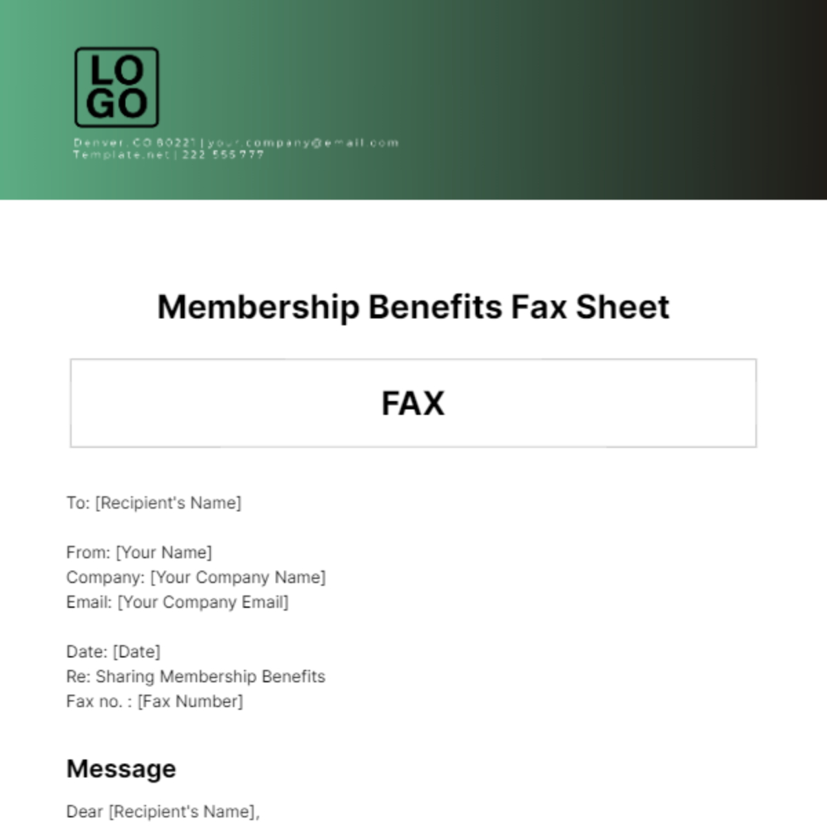 Membership Benefits Fax Sheet Template - Edit Online & Download