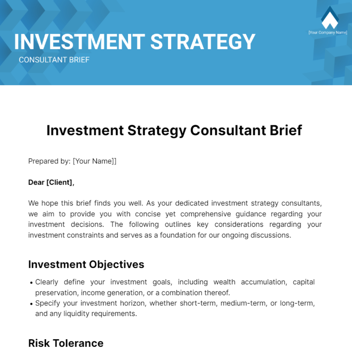 Investment Strategy Consultant Brief Template