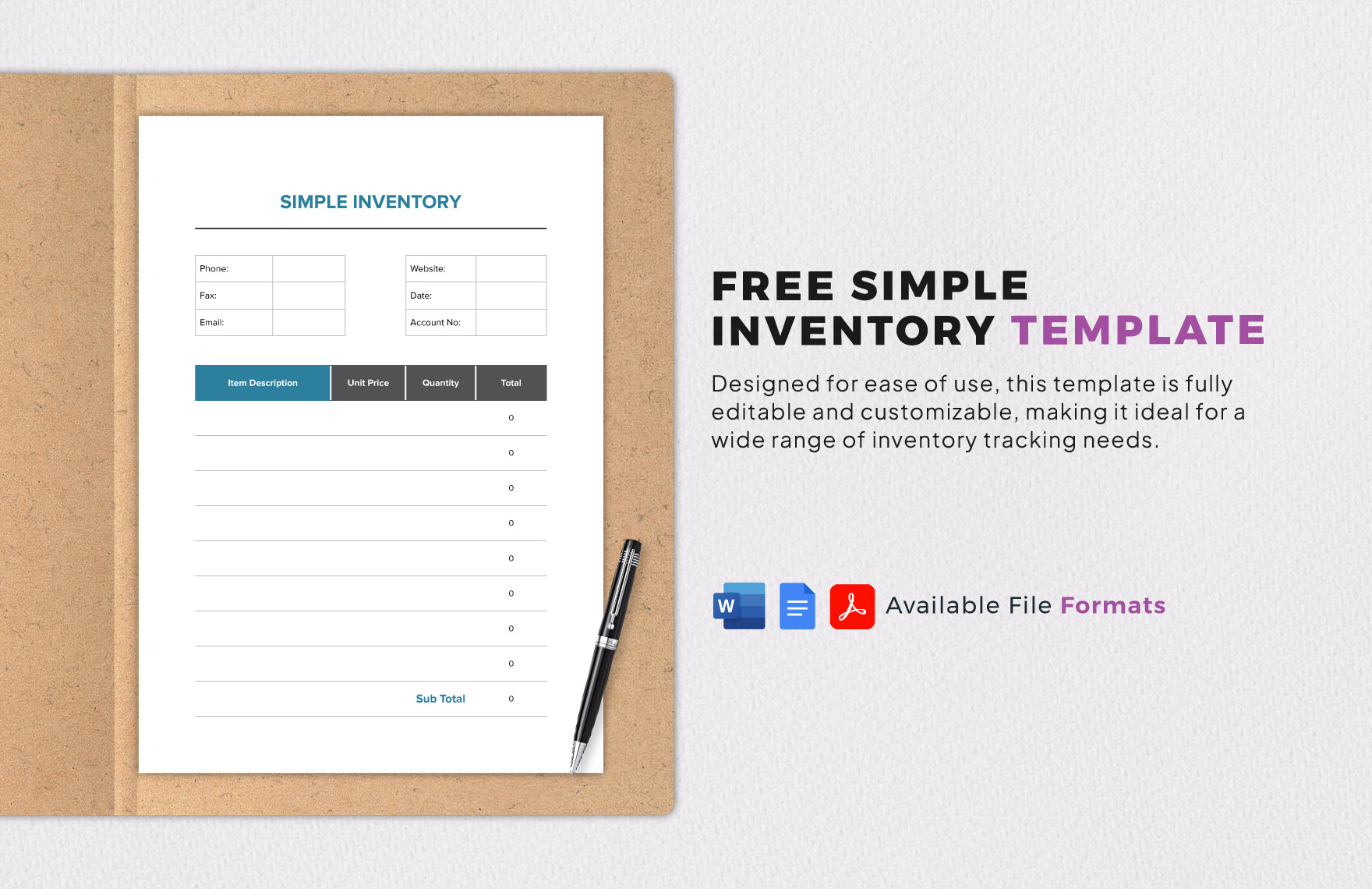 Download Printable Office Supplies Inventory Template PDF