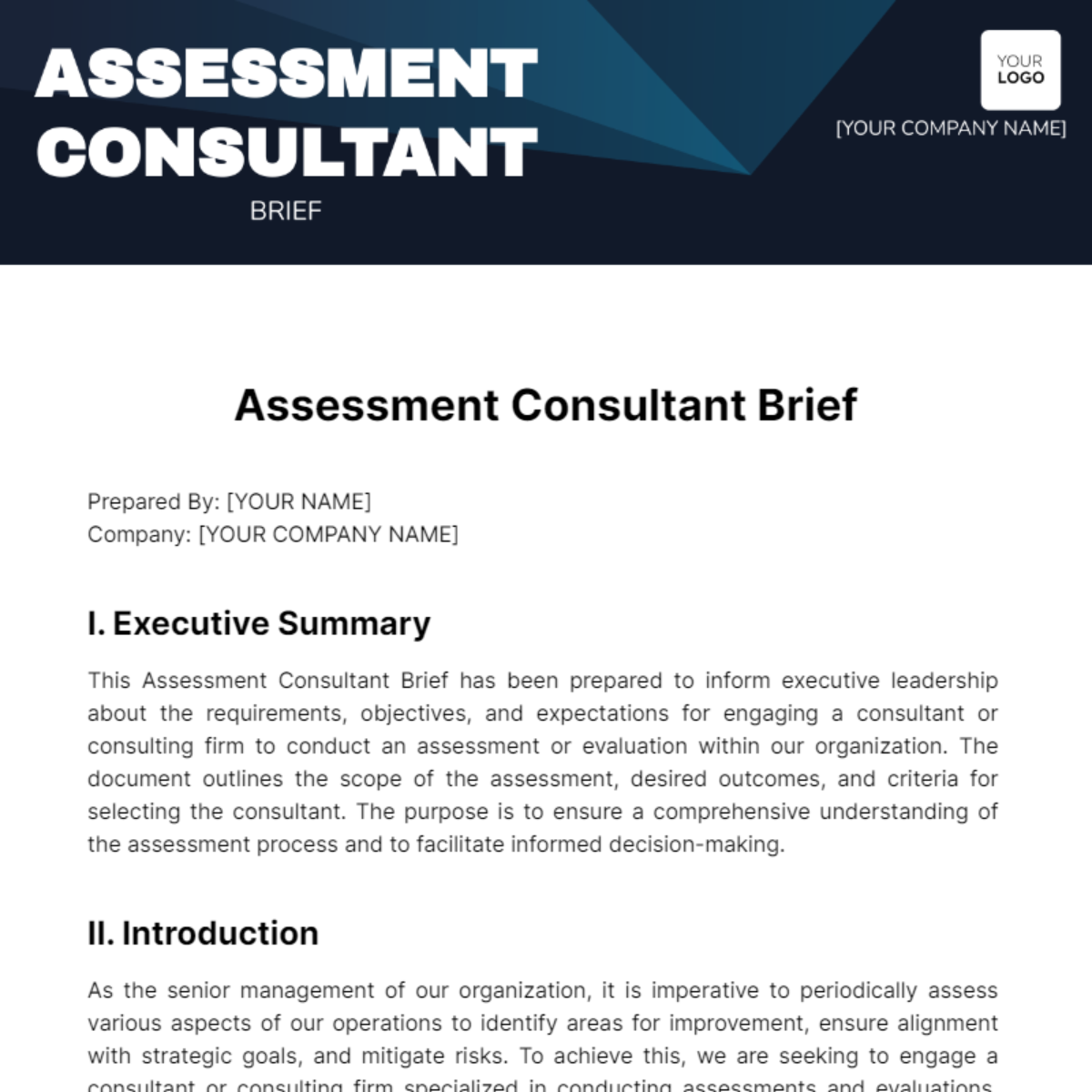 Assessment Consultant Brief Template