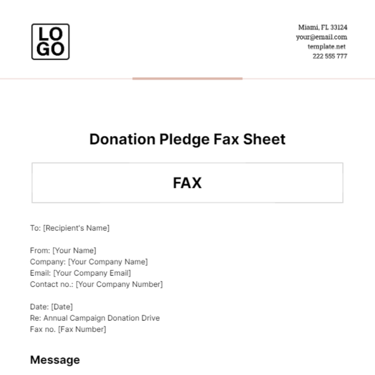 Donation Pledge Fax Sheet Template - Edit Online & Download