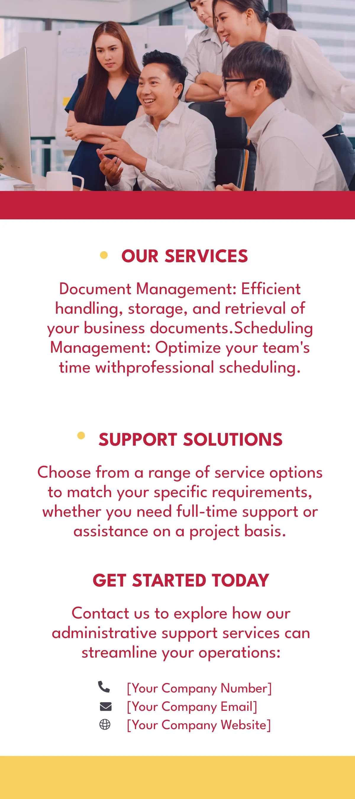 Free Administrative Support Services Overview Rack Card Template to Edit Online
