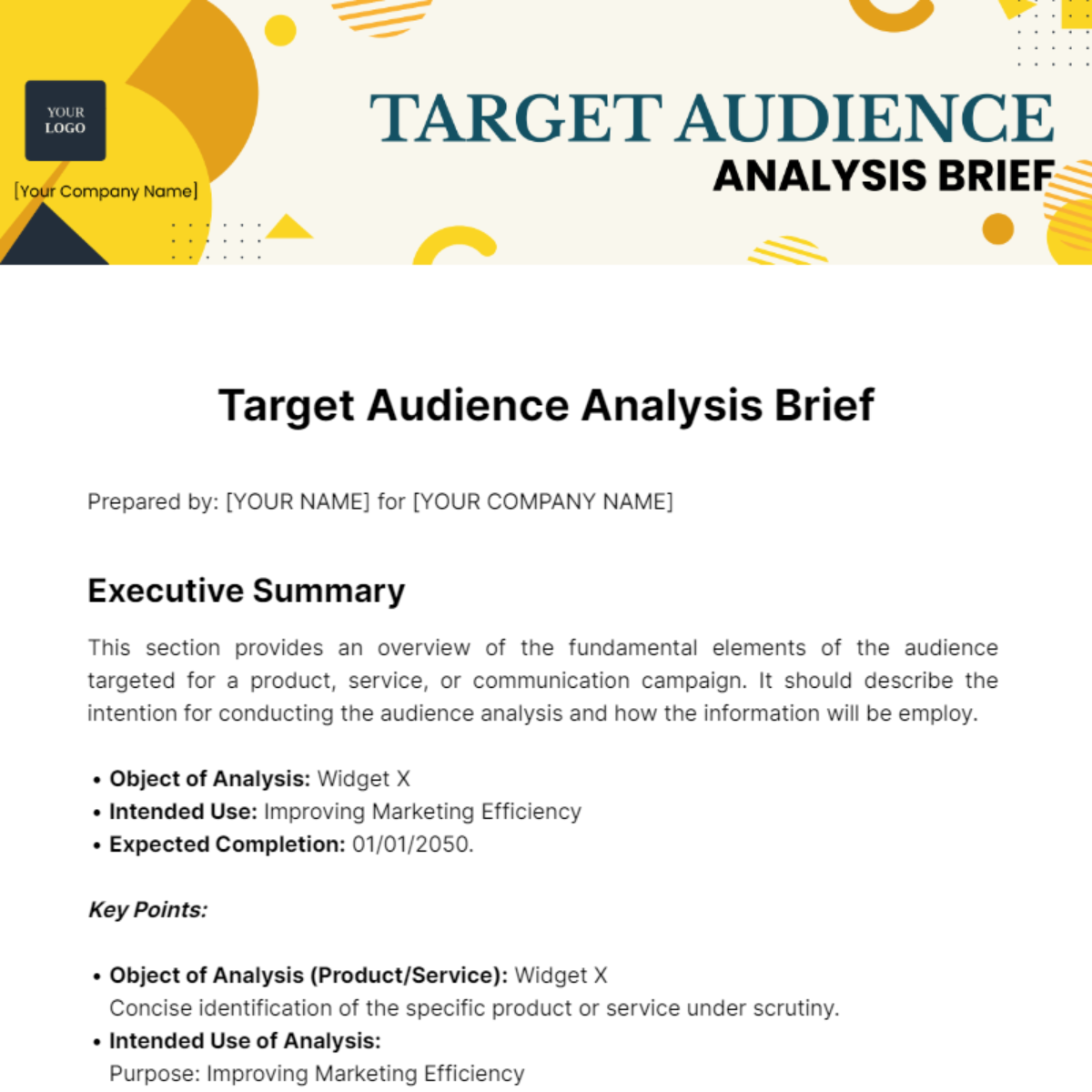 Target Audience Analysis Brief Template