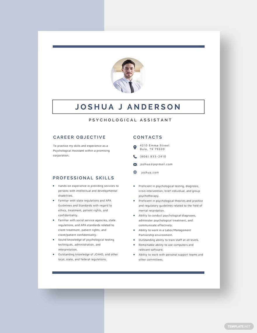 Psychological Assistant Resume in Word, Apple Pages