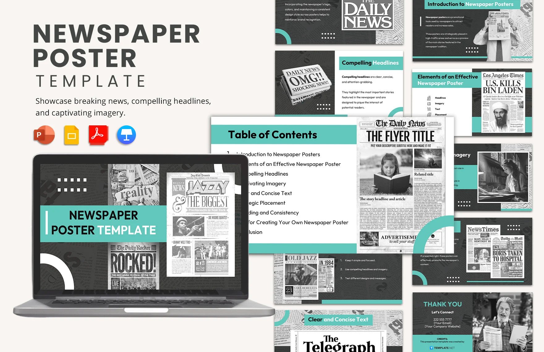 Newspaper Poster Template in PDF, PowerPoint, Google Slides, Apple Keynote