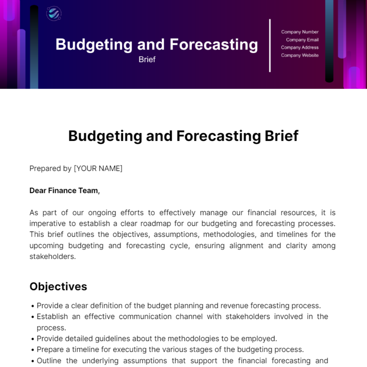 Budgeting and Forecasting  Brief Template