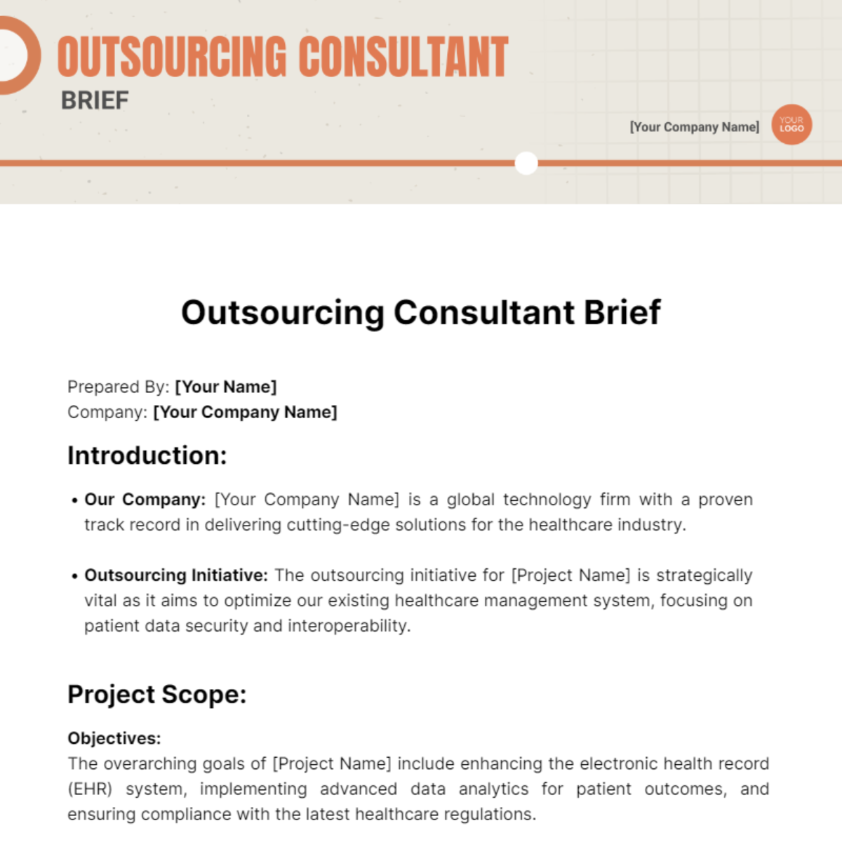 Outsourcing Consultant Brief Template