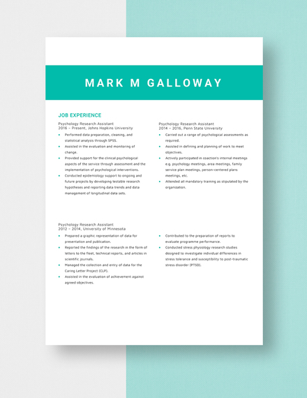 Psychology Research Assistant Resume Template