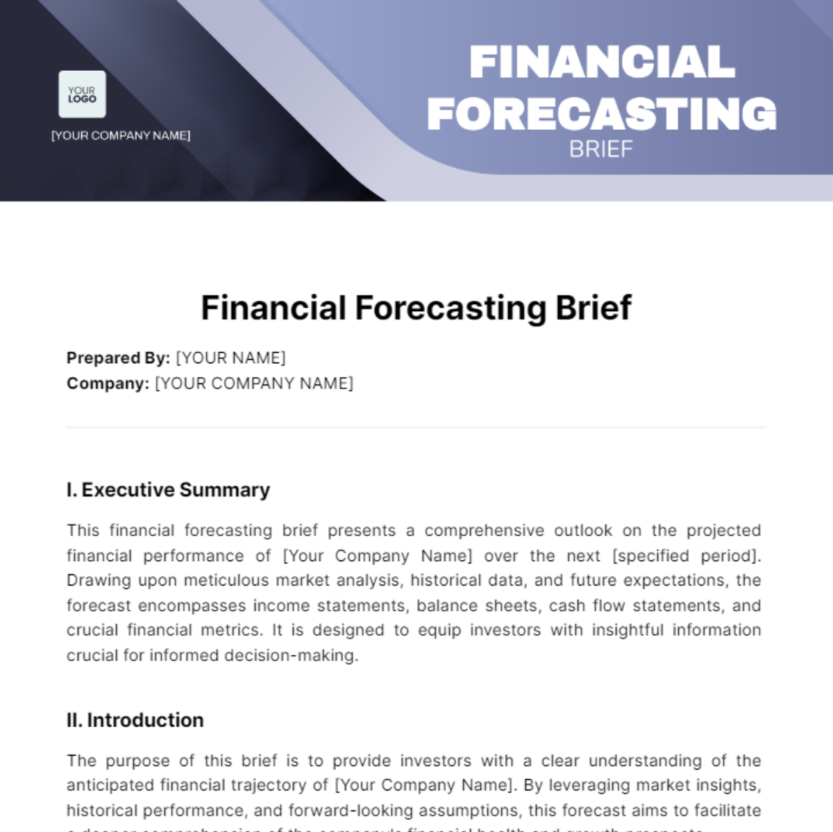 Financial Forecasting  Brief Template
