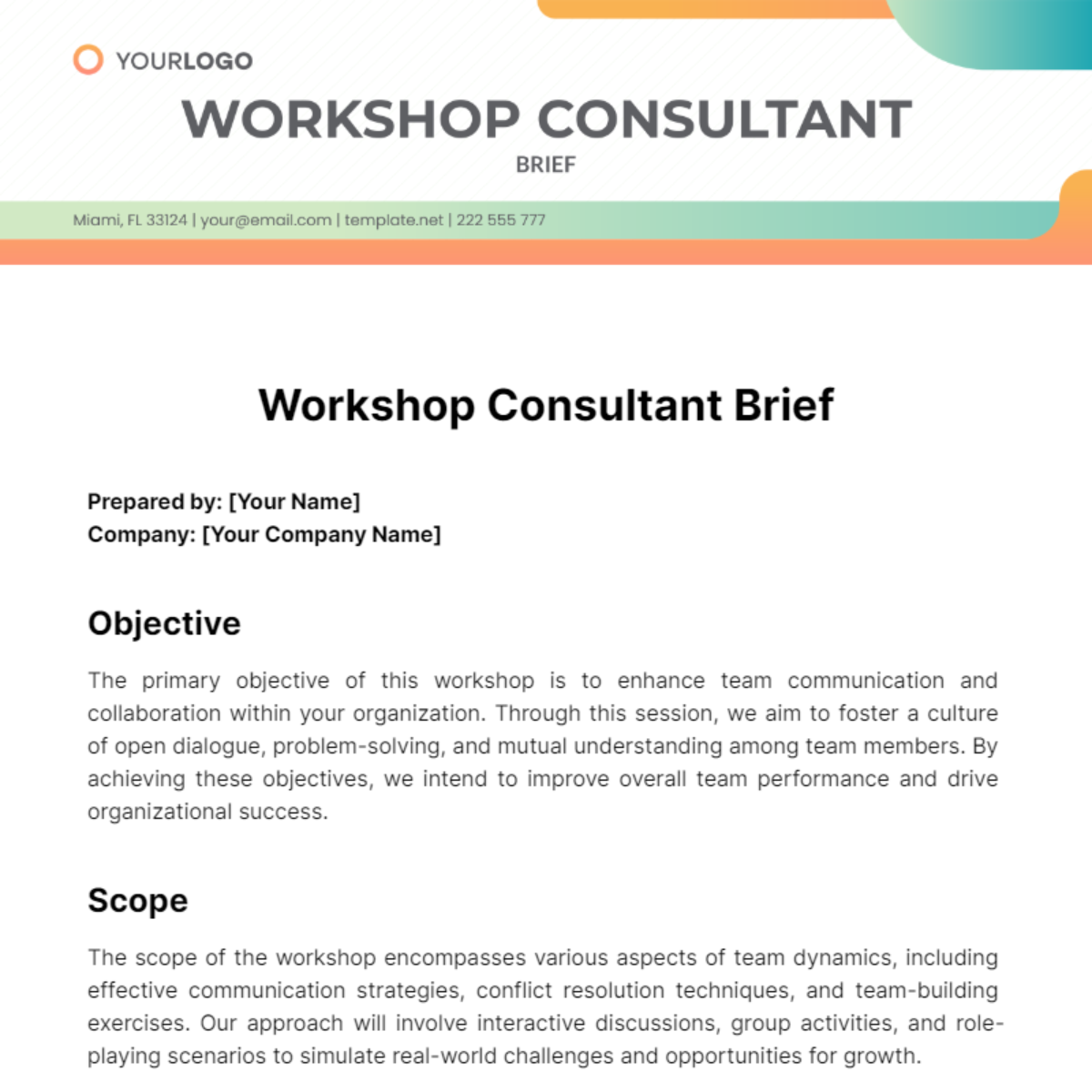 Workshop Consultant Brief Template