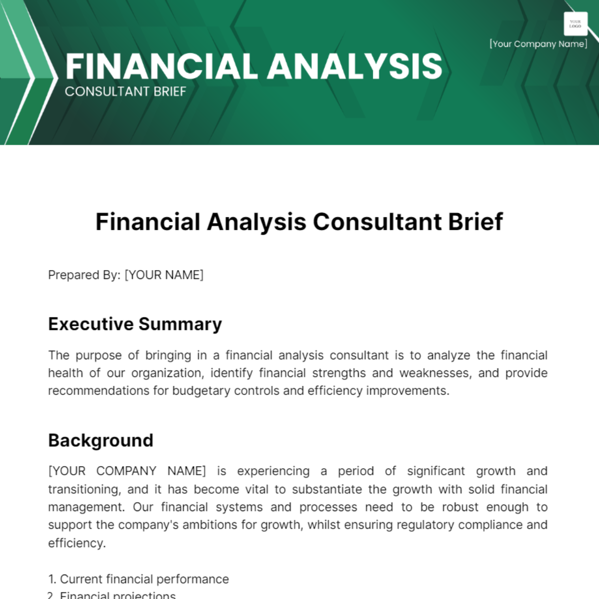 Financial Analysis Consultant Brief Template