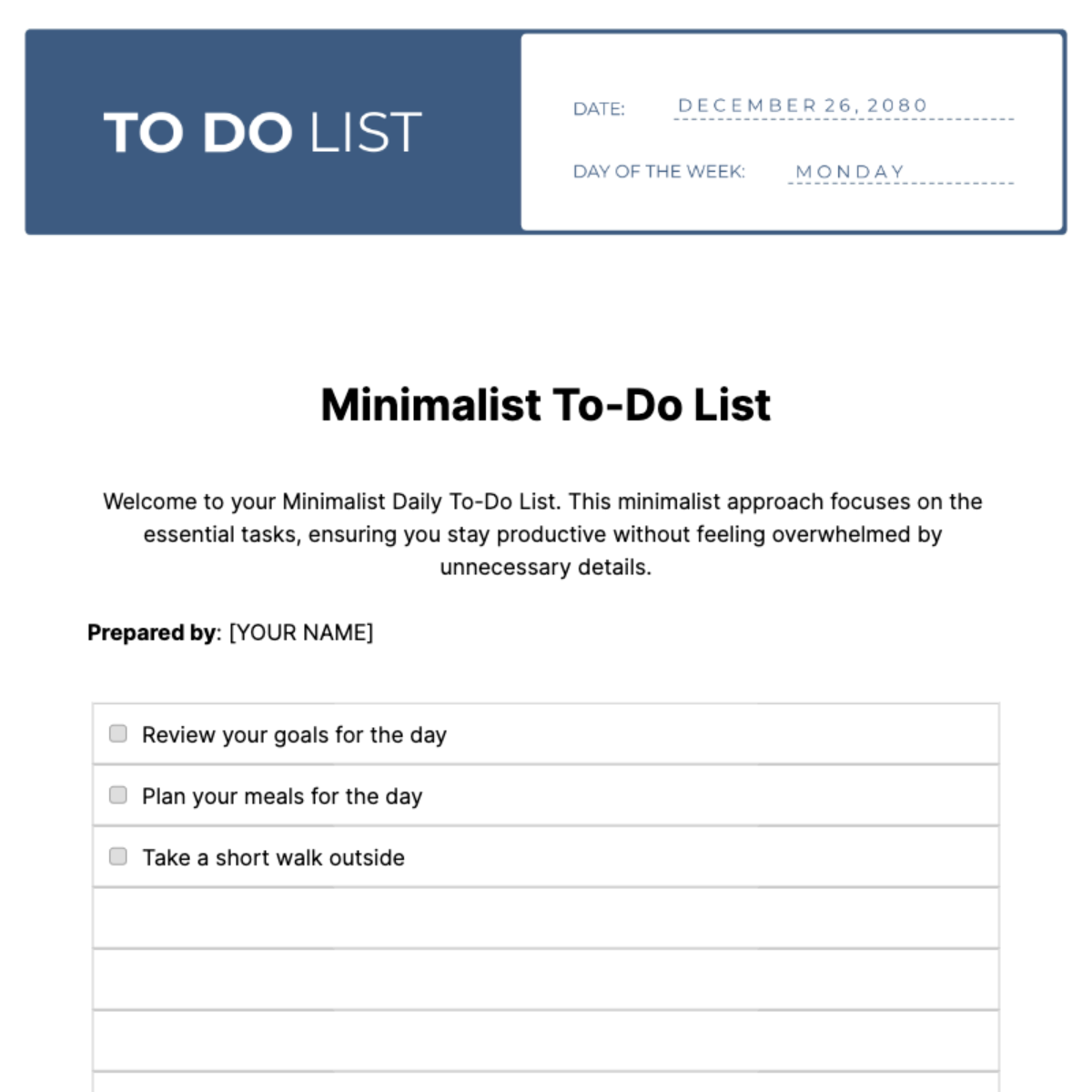 Minimalist To Do List Template