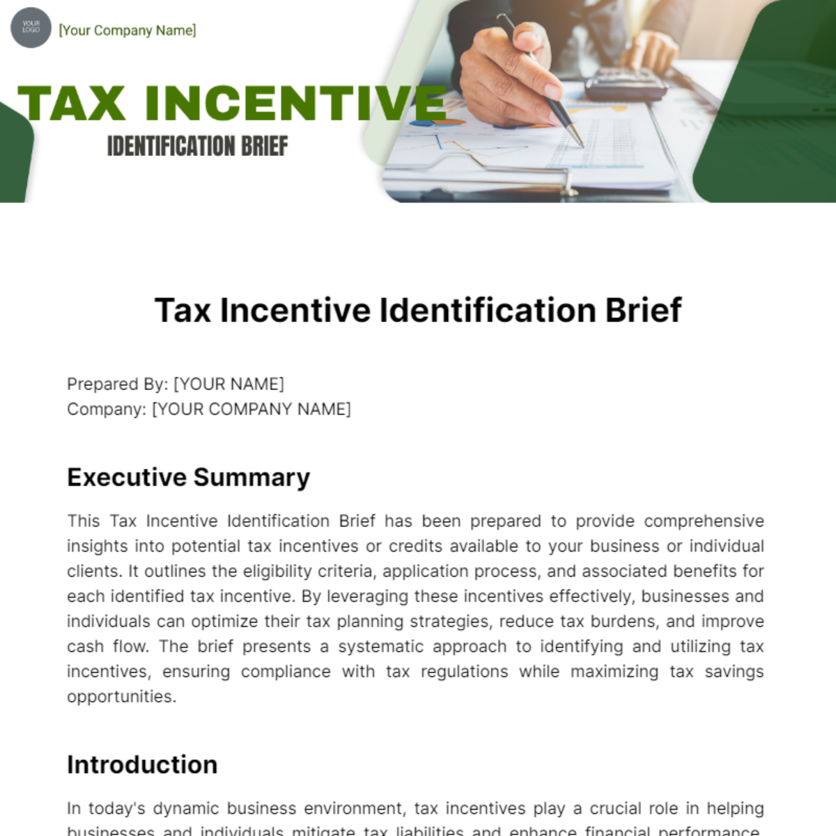 Tax Incentive Identification Brief Template