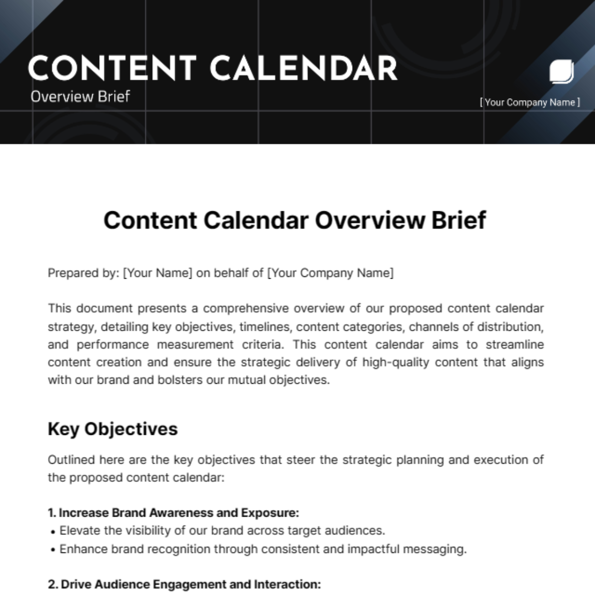 Content Calendar Overview Brief Template