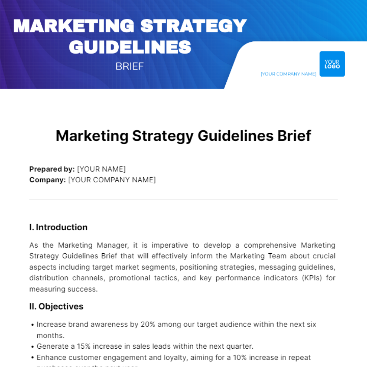 Marketing Strategy Guidelines Brief Template