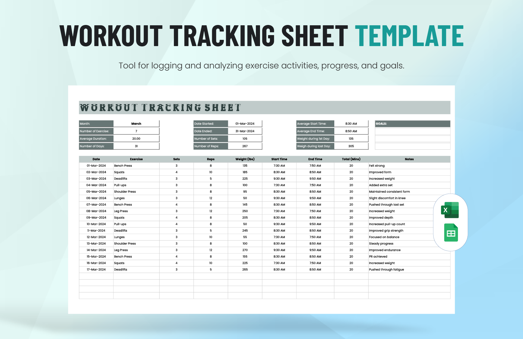 Workout Templates in Excel - FREE Download | Template.net