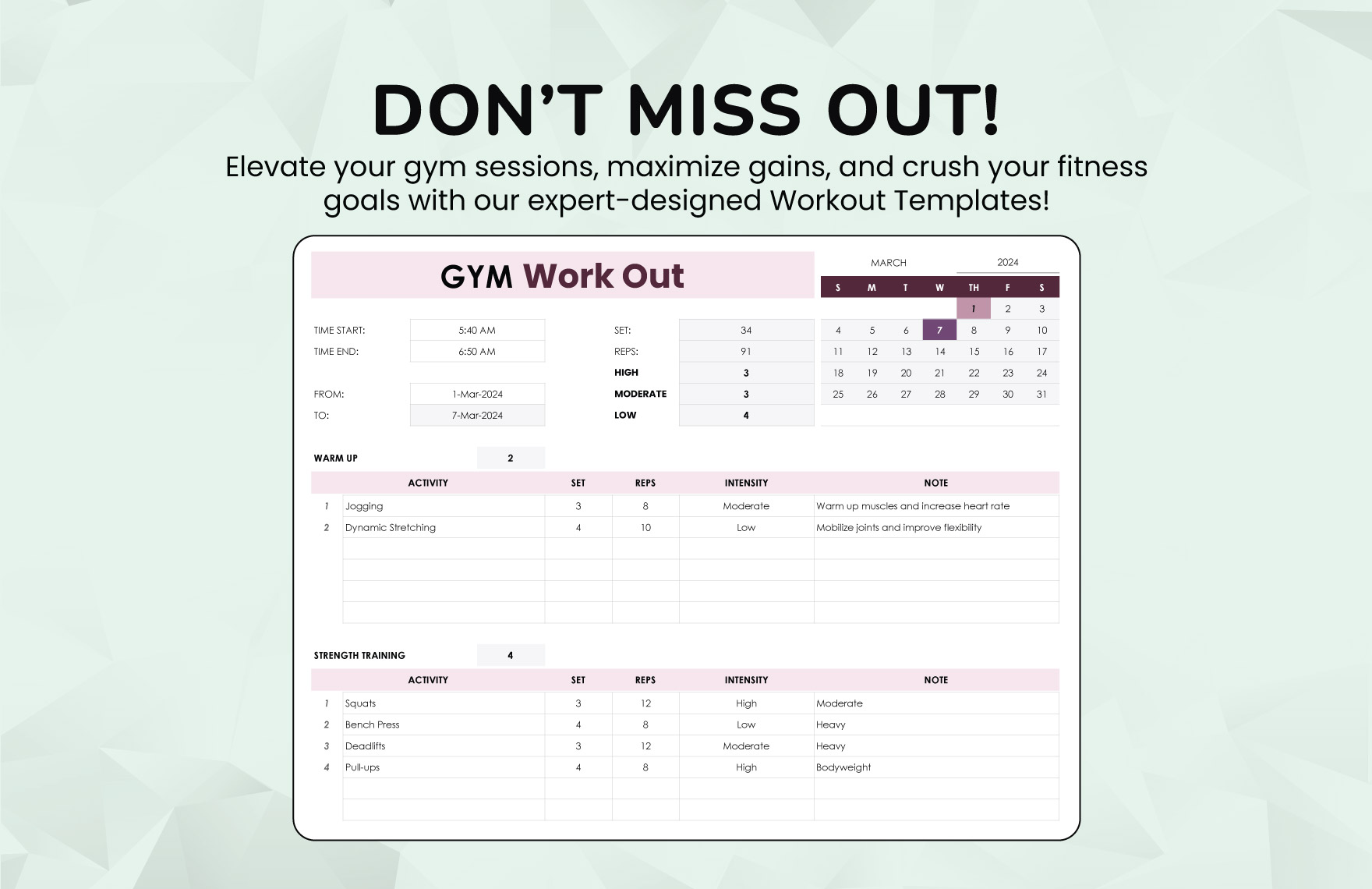 Gym Workout Template