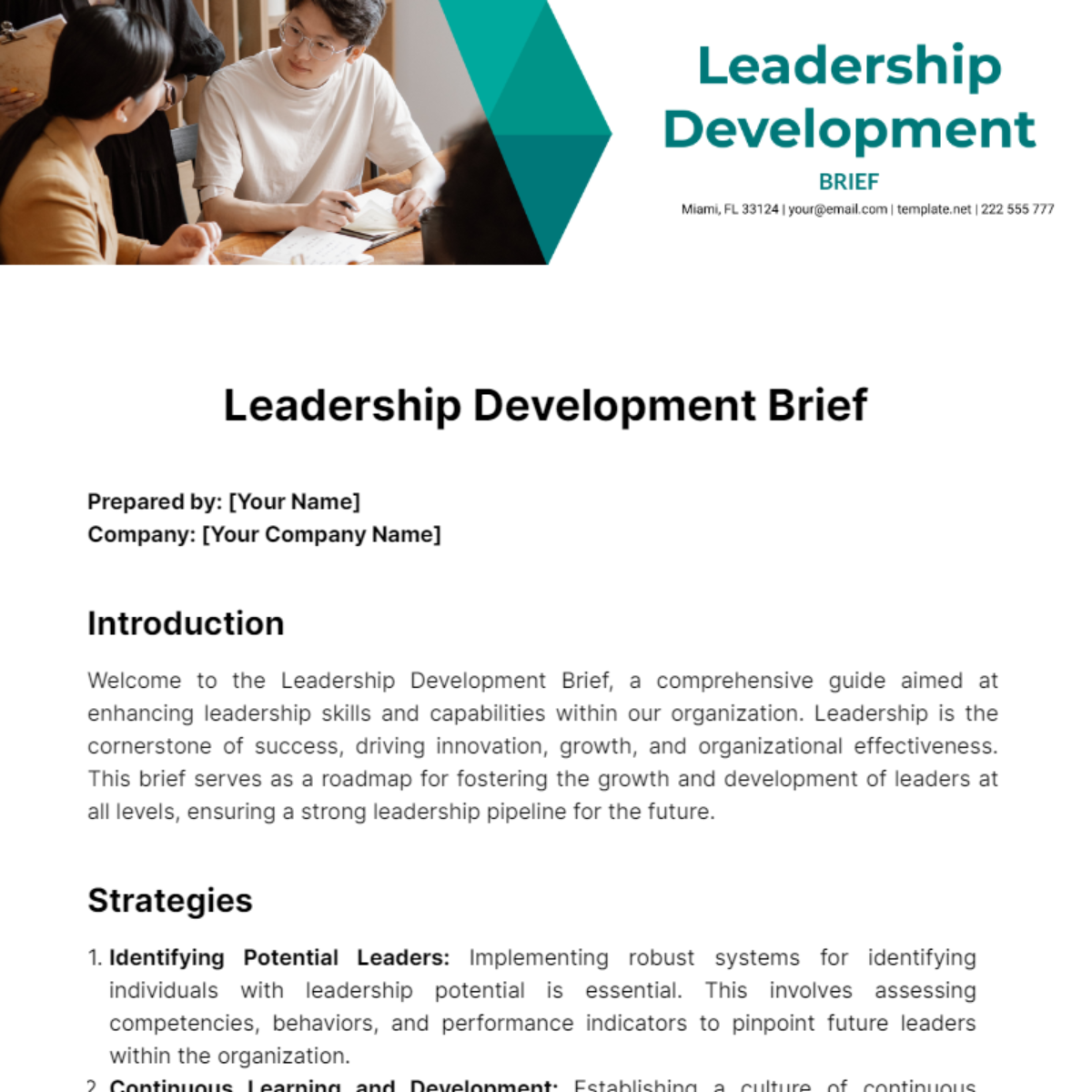 Leadership Development Brief Template