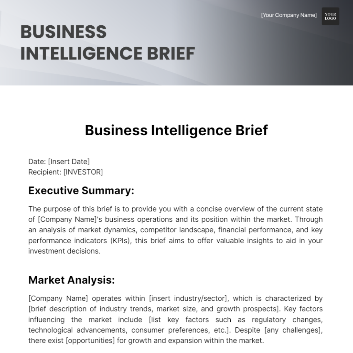 Business Intelligence Brief Template