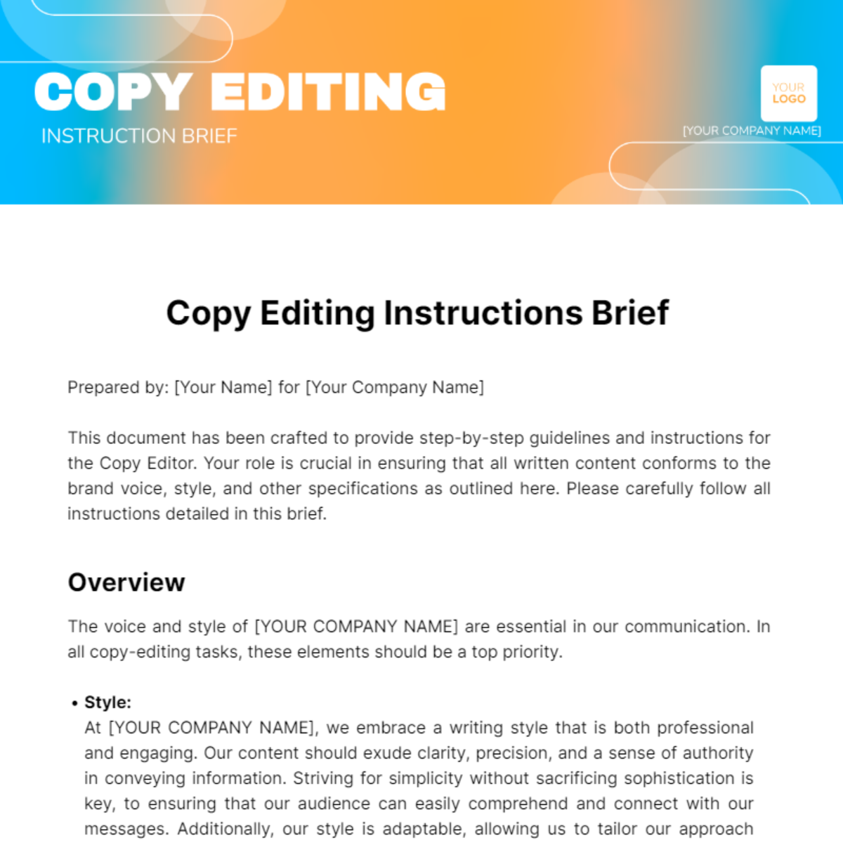 Free Copy Editing Instructions Brief Template