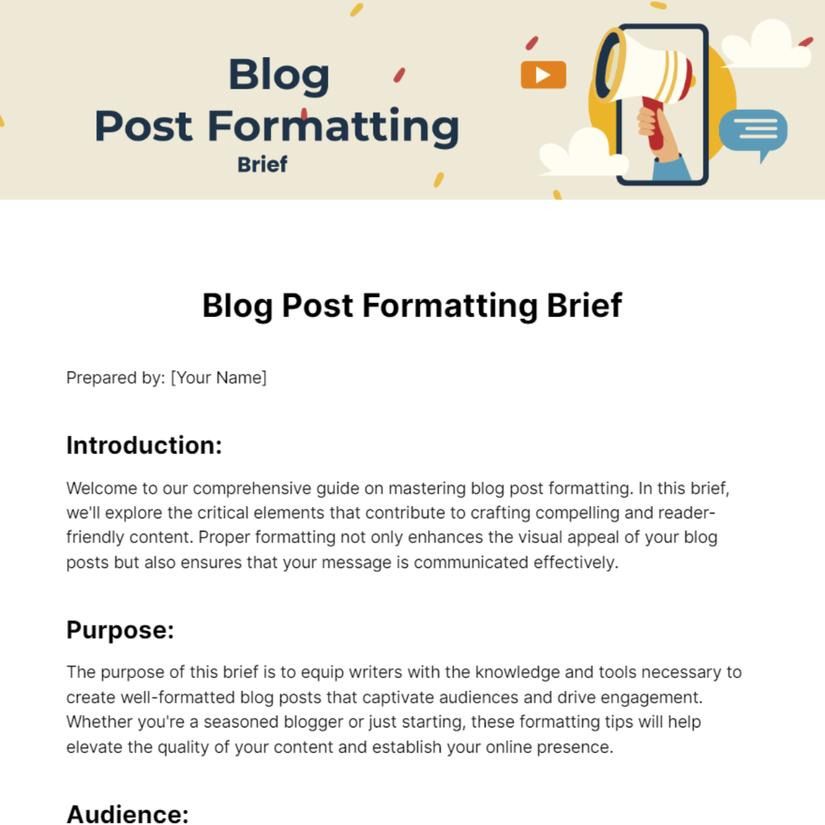 Blog Post Formatting Brief Template
