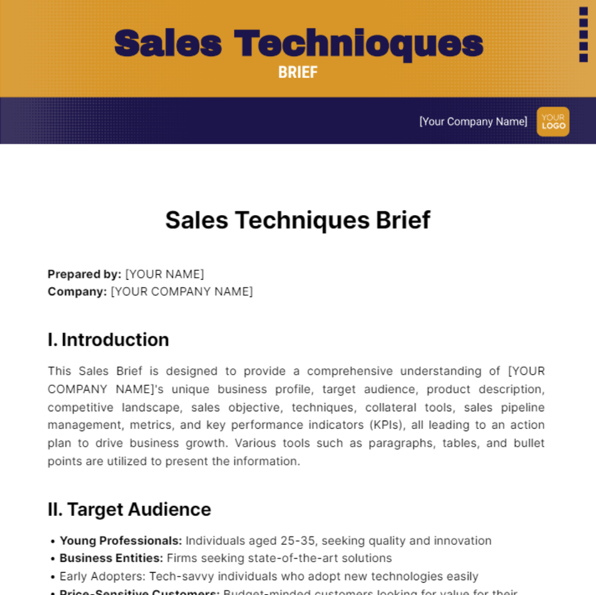 Sales Techniques Brief Template