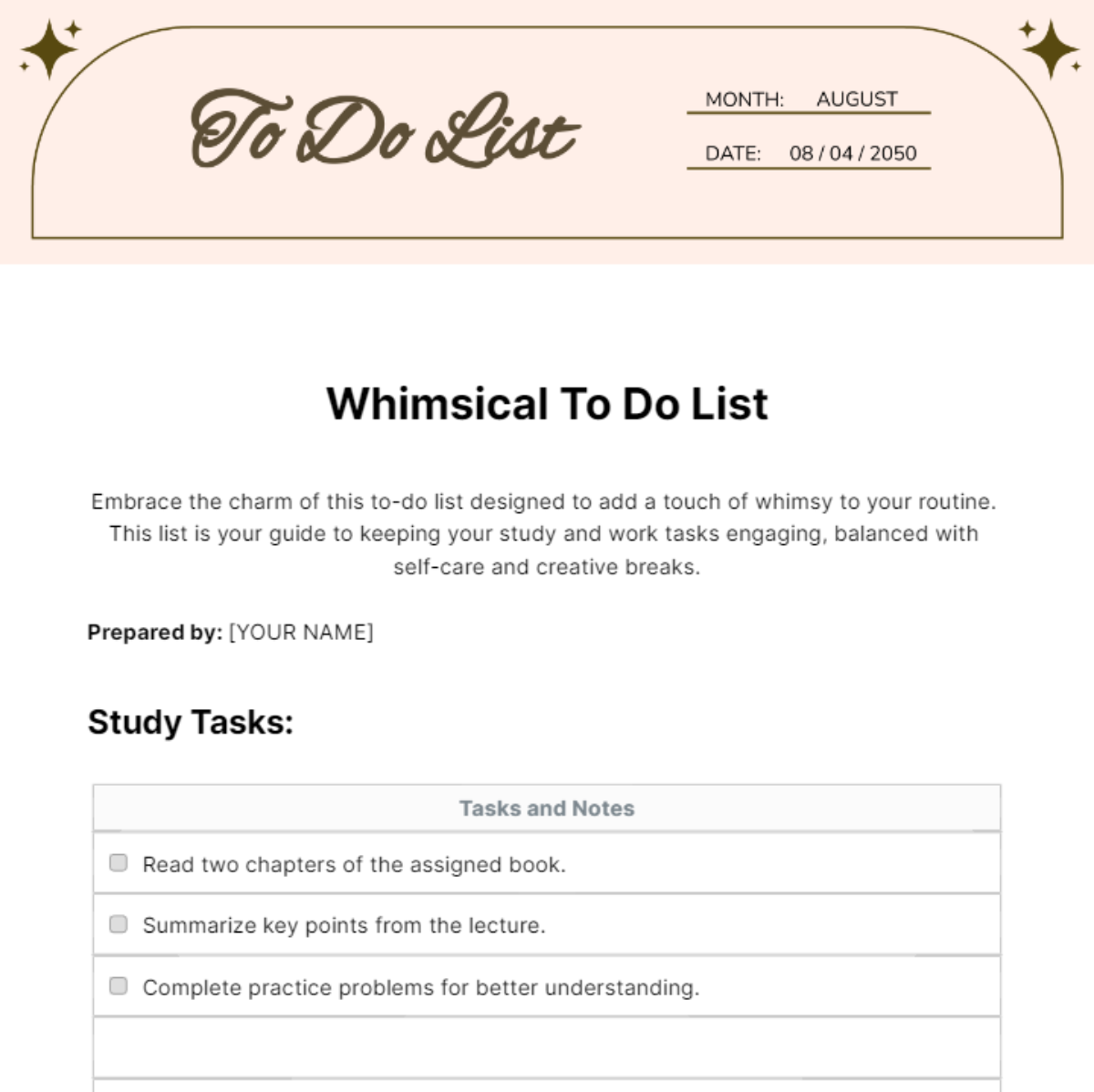 Free Whimsical To Do List Template
