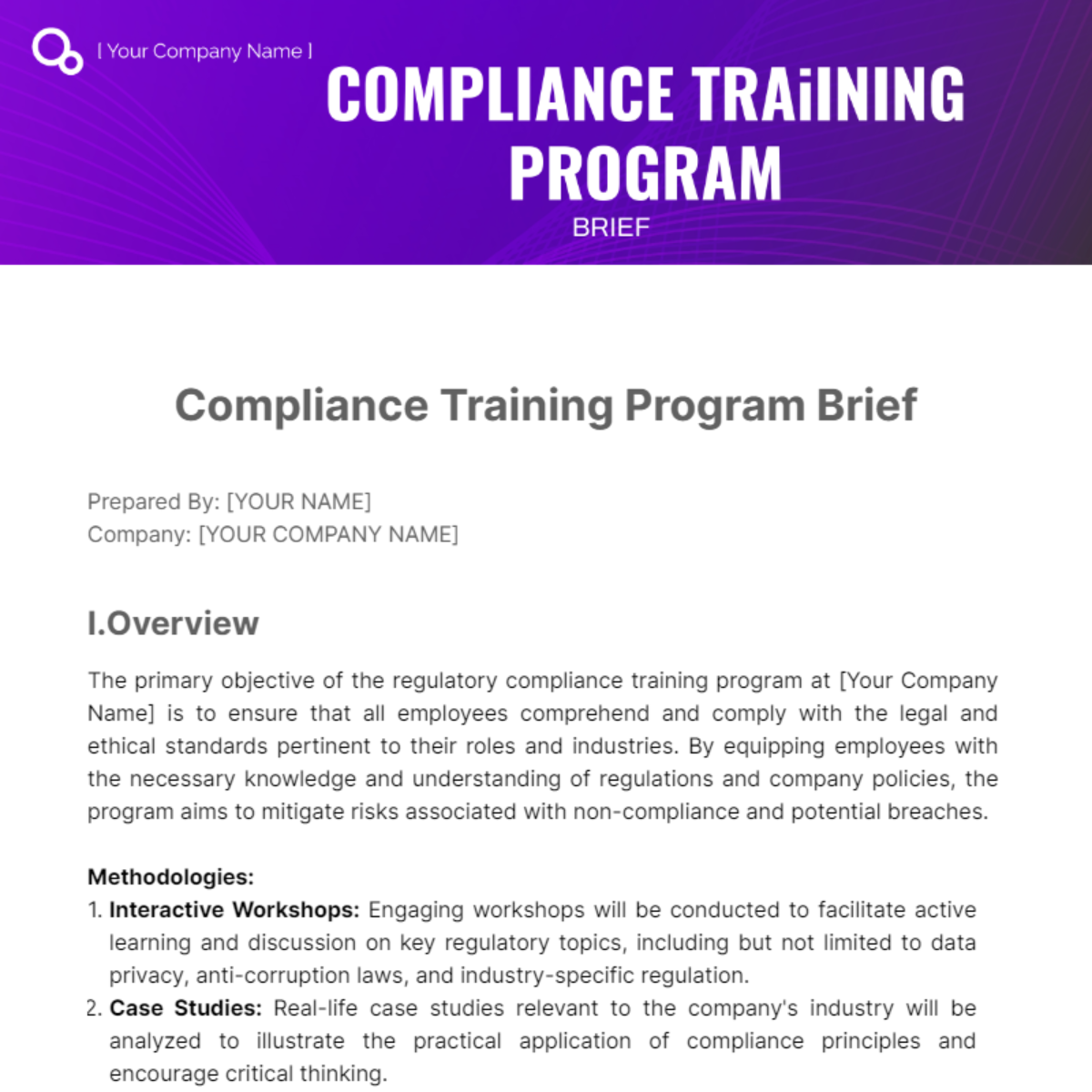 Compliance Training Program Brief Template