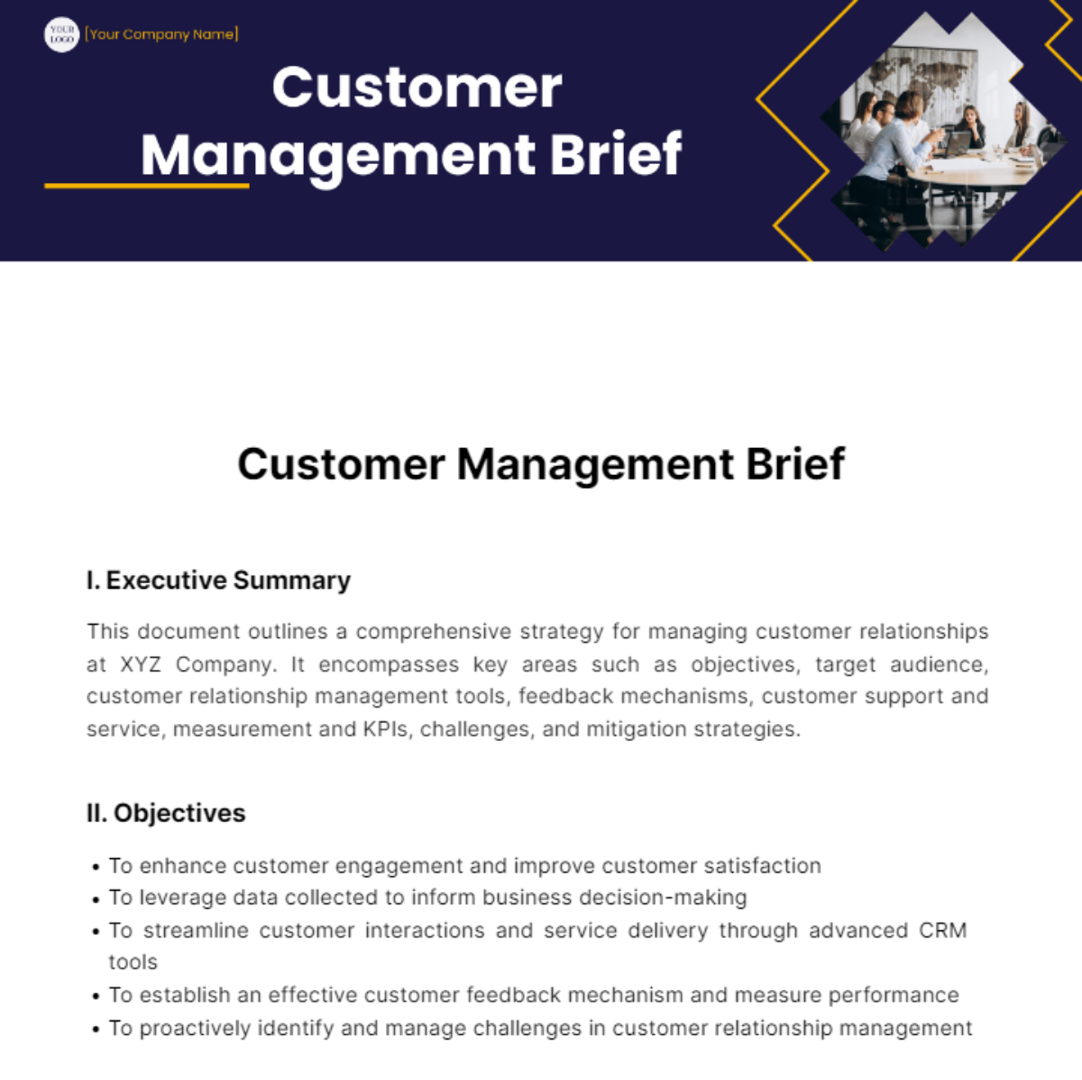 Customer  Management Brief Template
