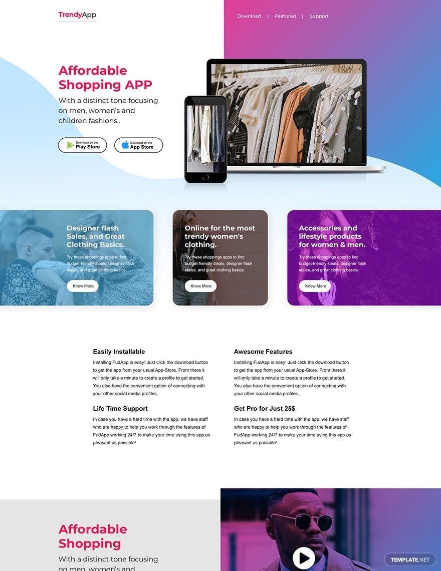 Clothing App Landing Page Download