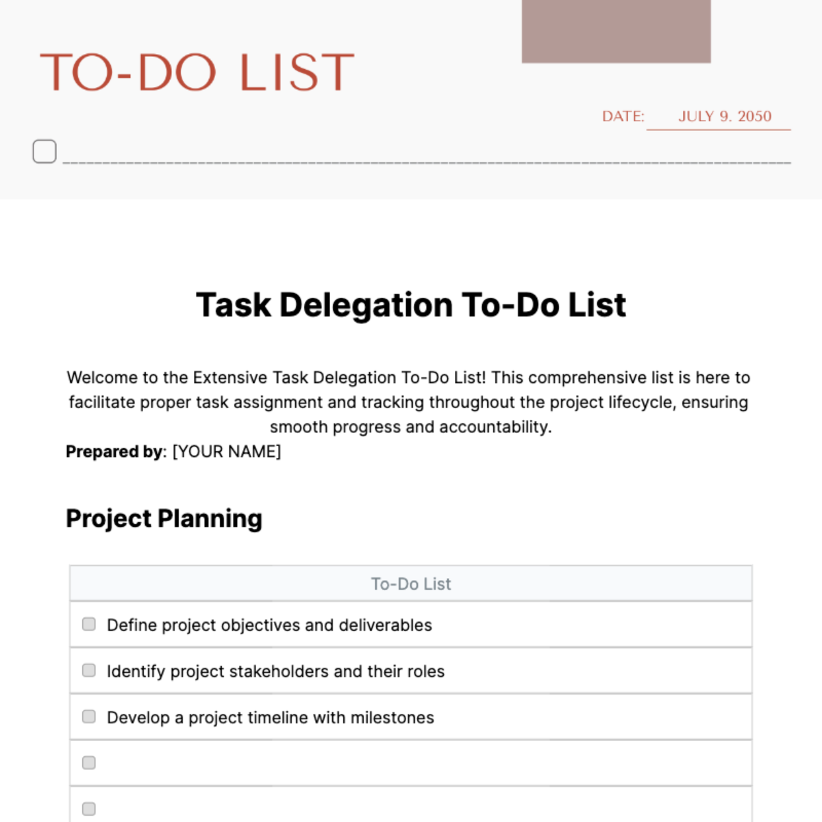 Task Delegation To Do List Template