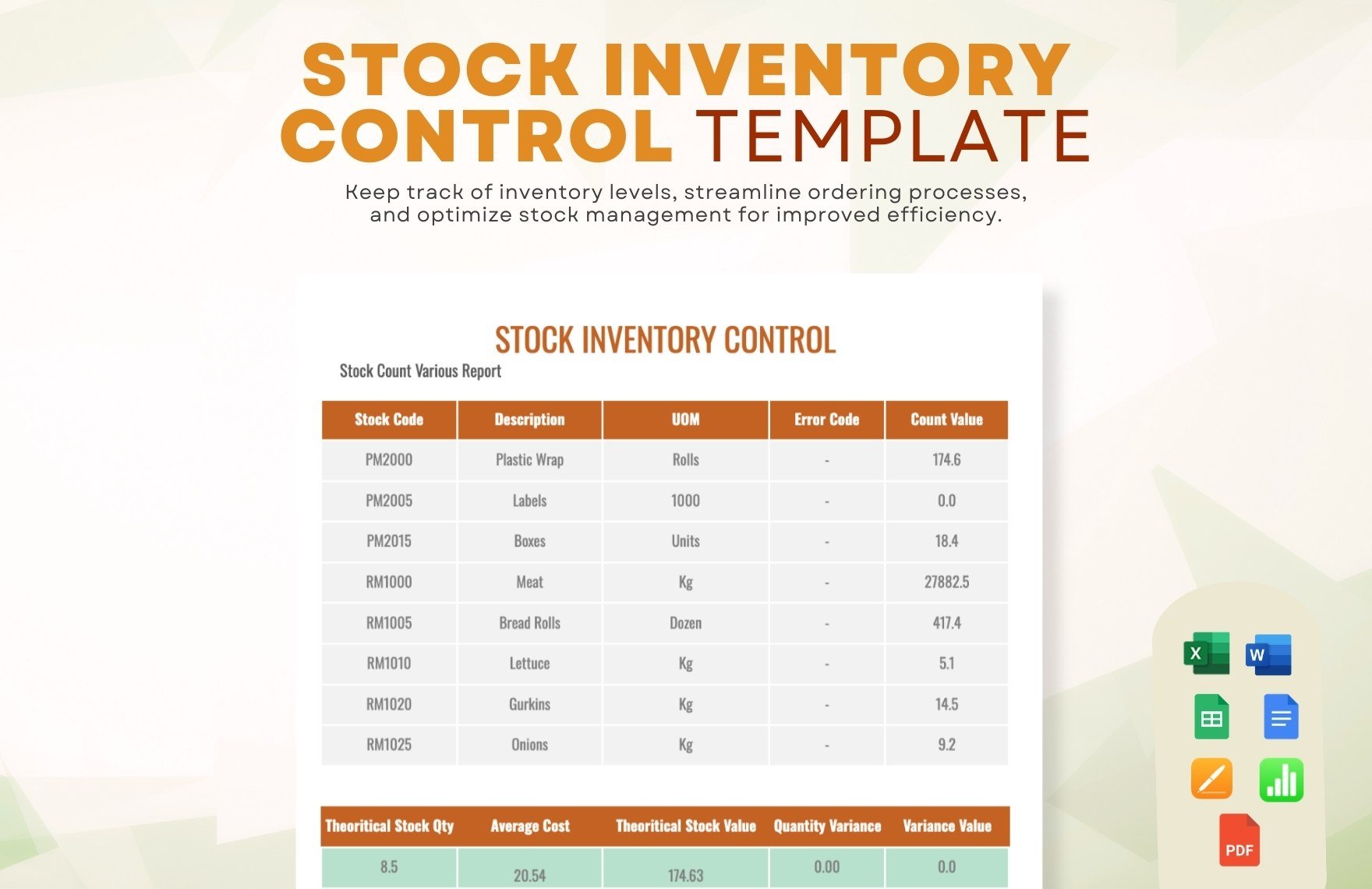 Stock Inventory Control Template in Word, Google Docs, Excel, PDF, Google Sheets, Apple Pages, Apple Numbers