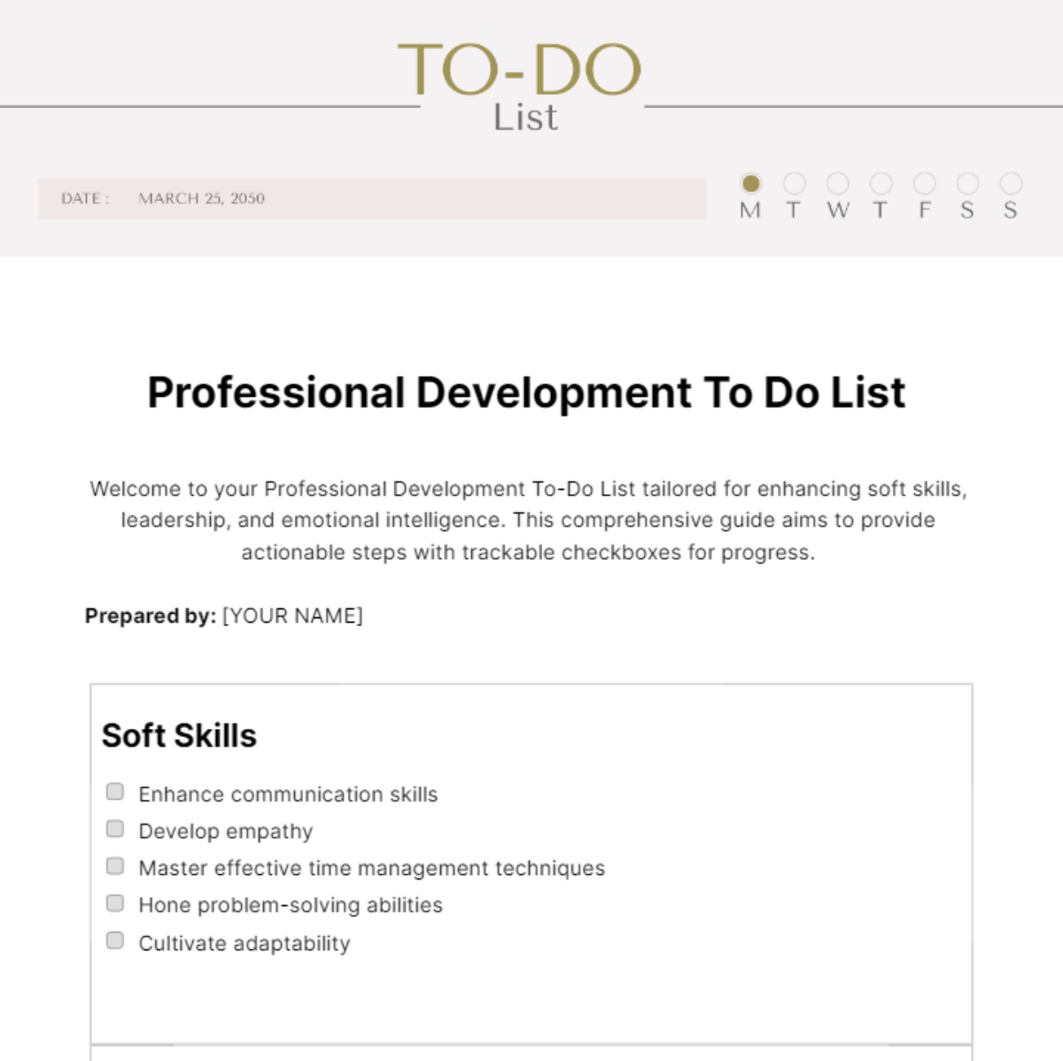 Professional Development To Do List Template