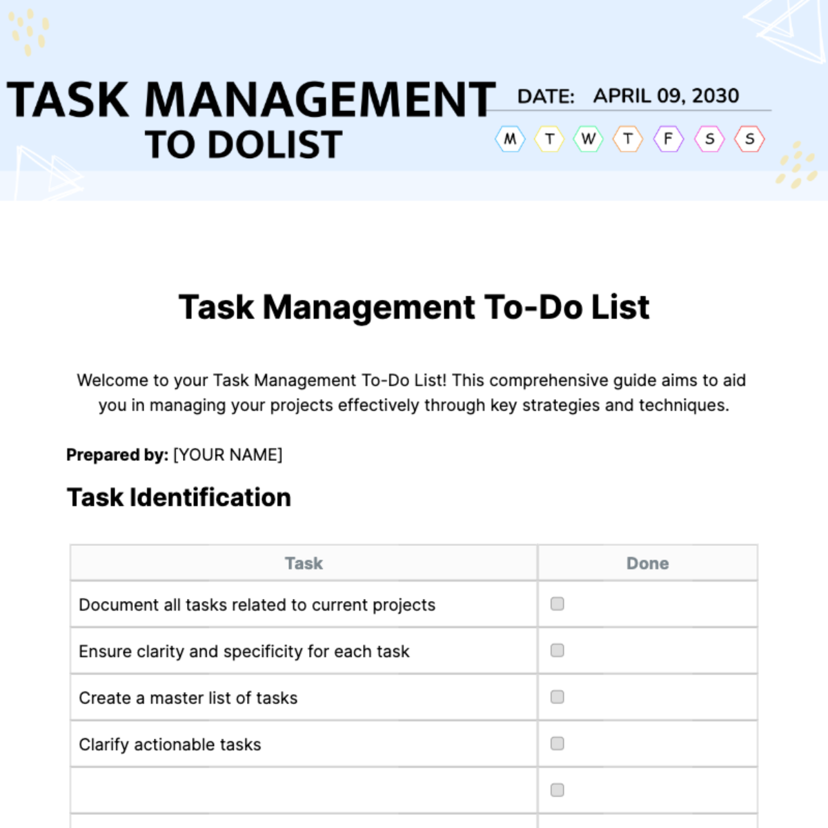 Free Task Management To Do List Template