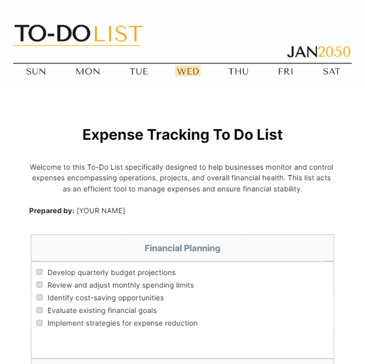 Expense Tracking To Do List Template
