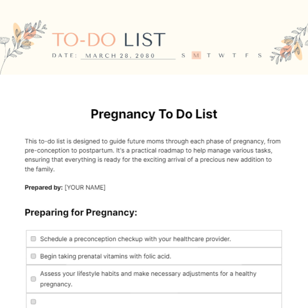 Free Pregnancy To Do List Template