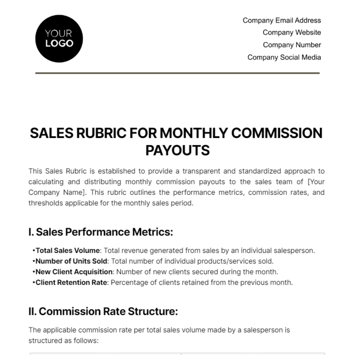 Sales Rubric for Monthly Commission Payouts Template - Edit Online & Download